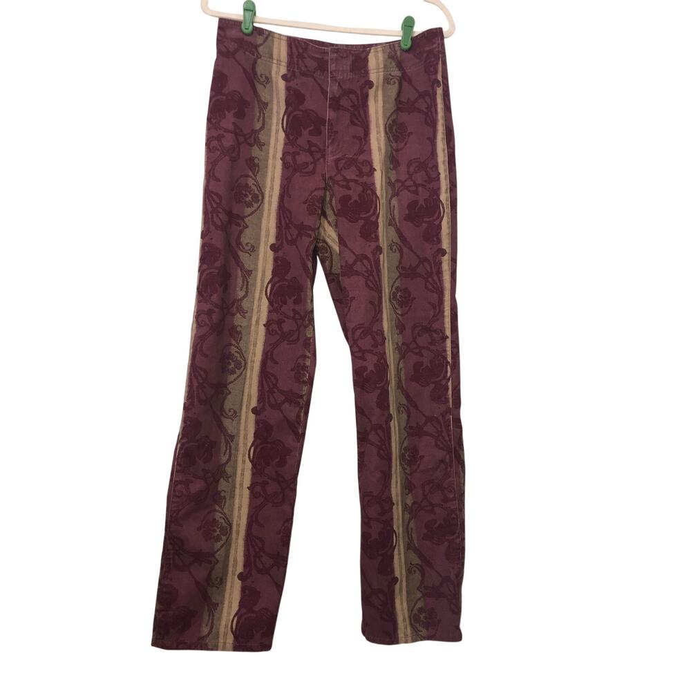 Lizwear Liz Claiborne Pants Size 12 Floral Stripe Vintage 90s Boho Cotton Y2K